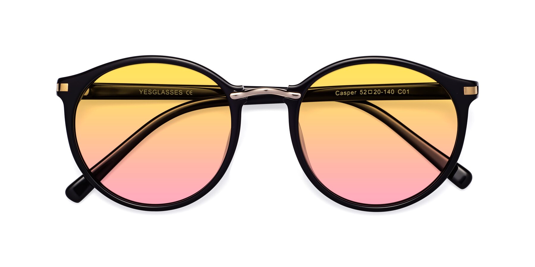 Folded Front of Casper in Black with Yellow / Pink Gradient Lenses