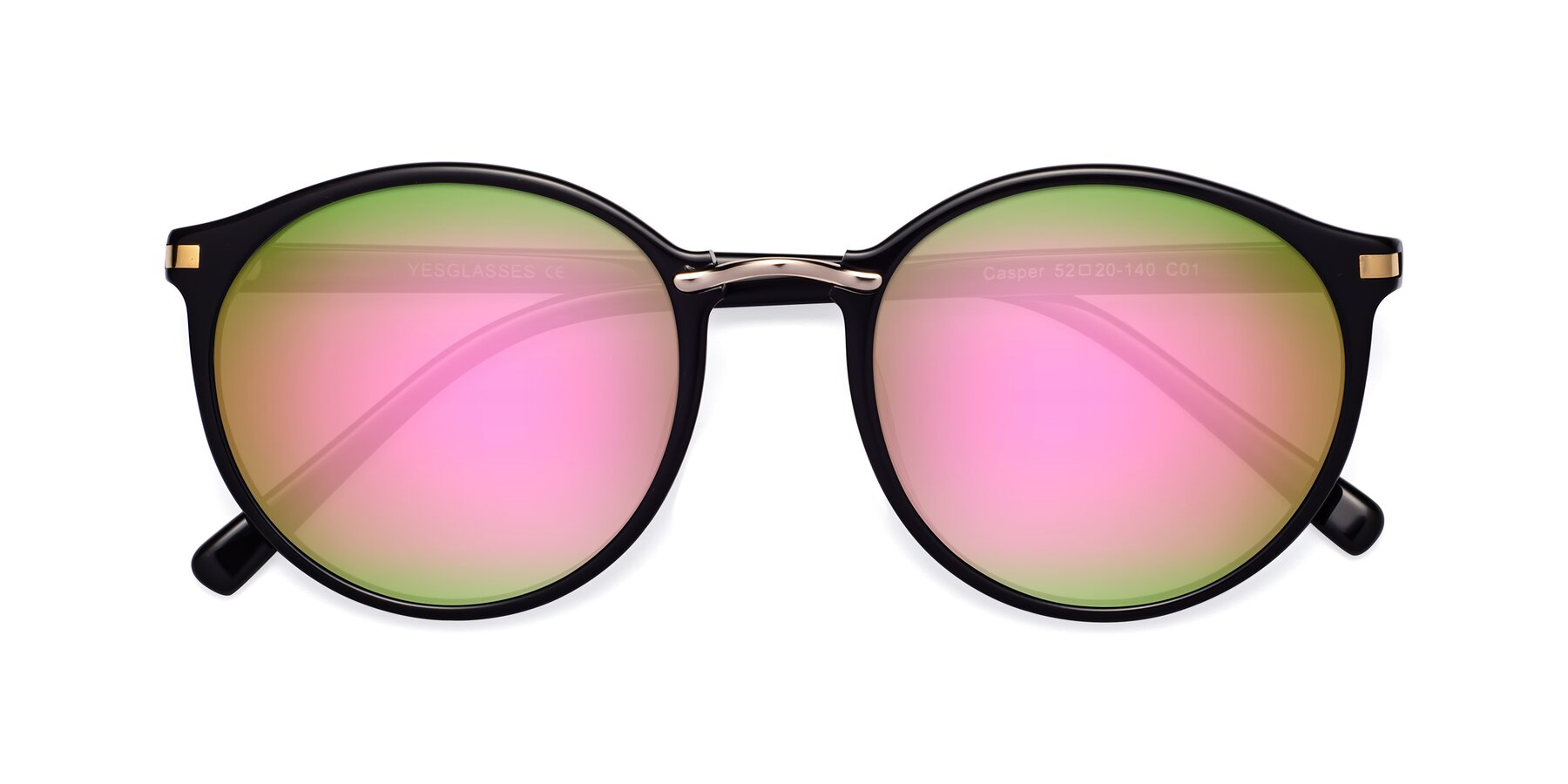 Folded Front of Casper in Black with Pink Mirrored Lenses