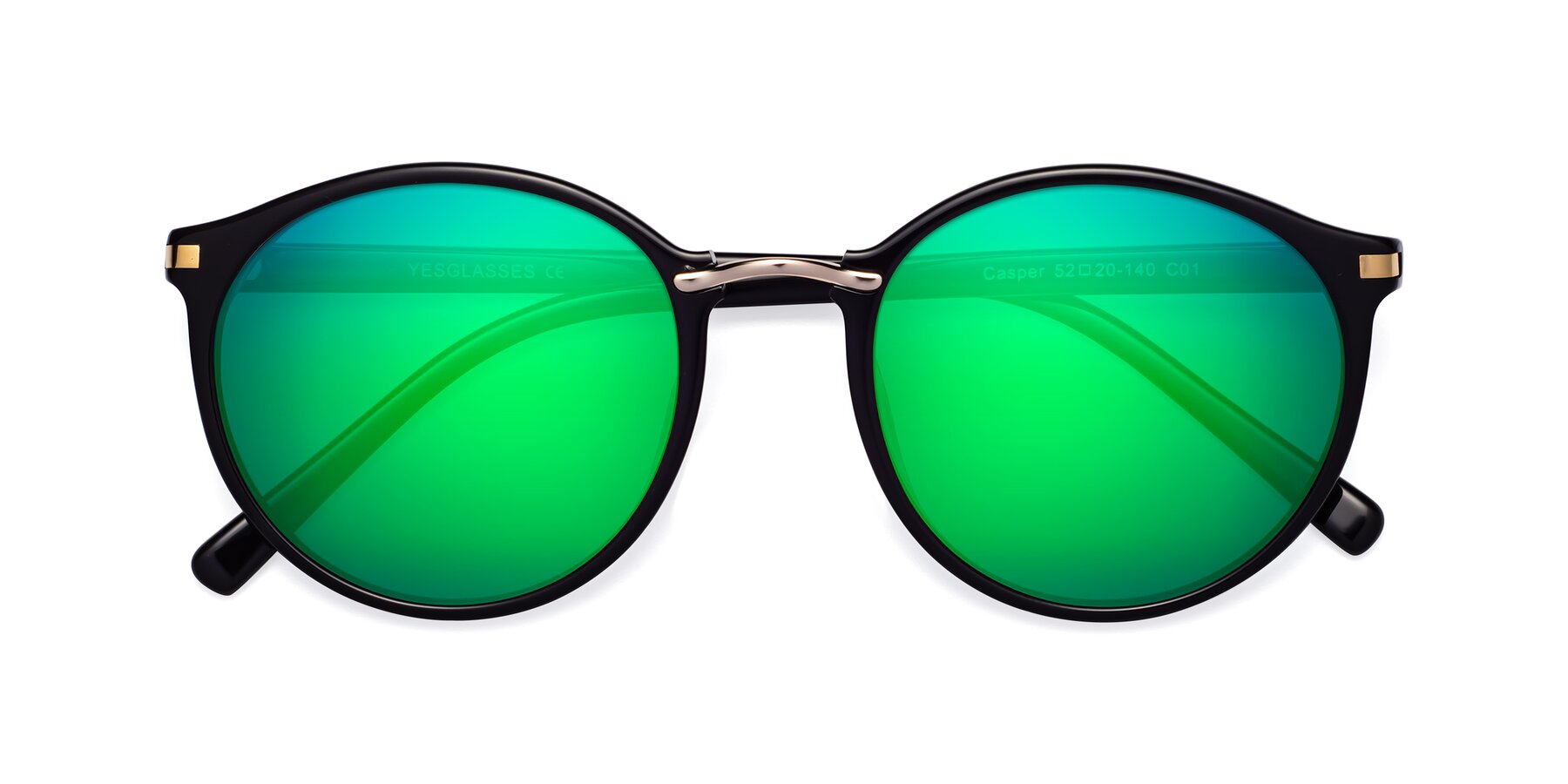 Folded Front of Casper in Black with Green Mirrored Lenses