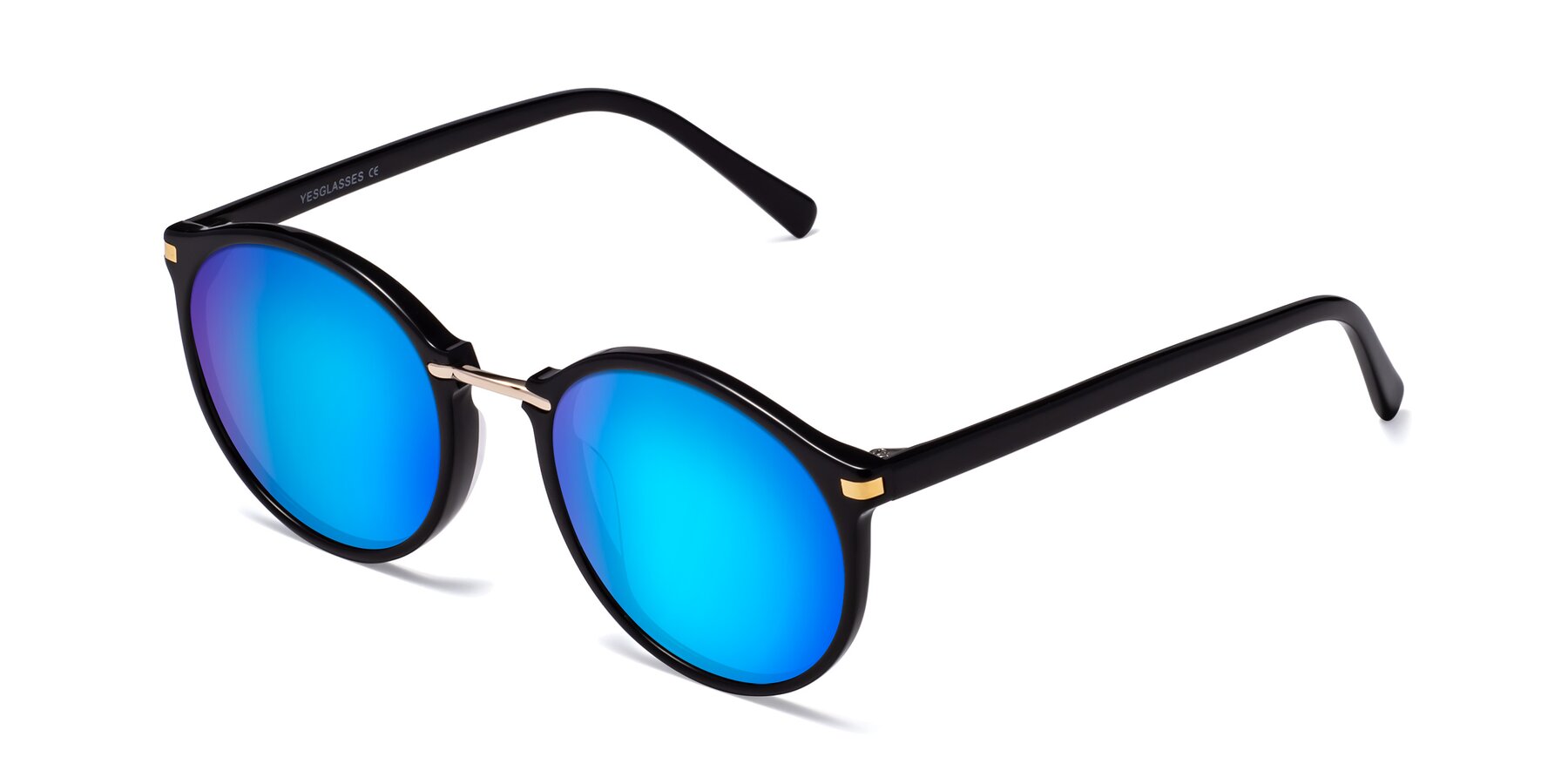 Angle of Casper in Black with Blue Mirrored Lenses