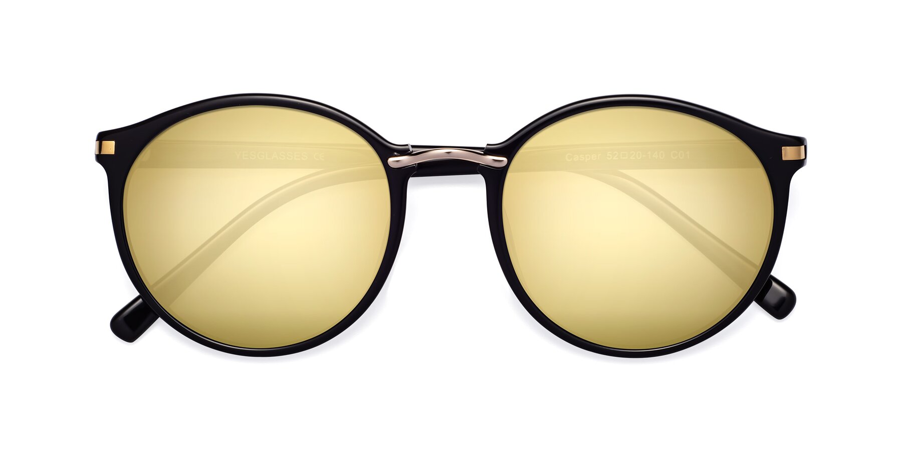 Folded Front of Casper in Black with Gold Mirrored Lenses