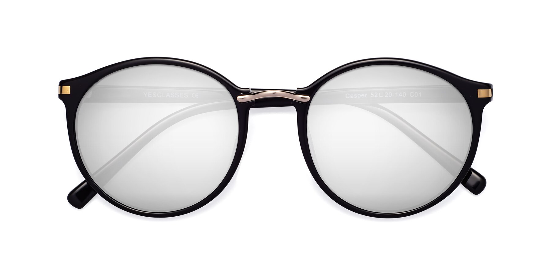 Folded Front of Casper in Black with Silver Mirrored Lenses