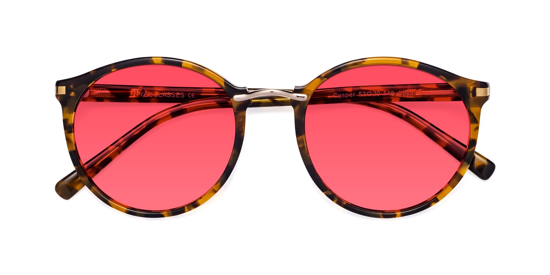 Folded Front of Casper in Tortoise with Red Tinted Lenses