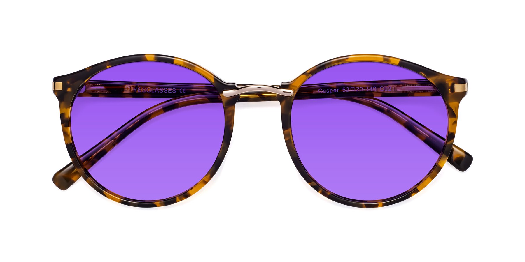 Folded Front of Casper in Tortoise with Purple Tinted Lenses