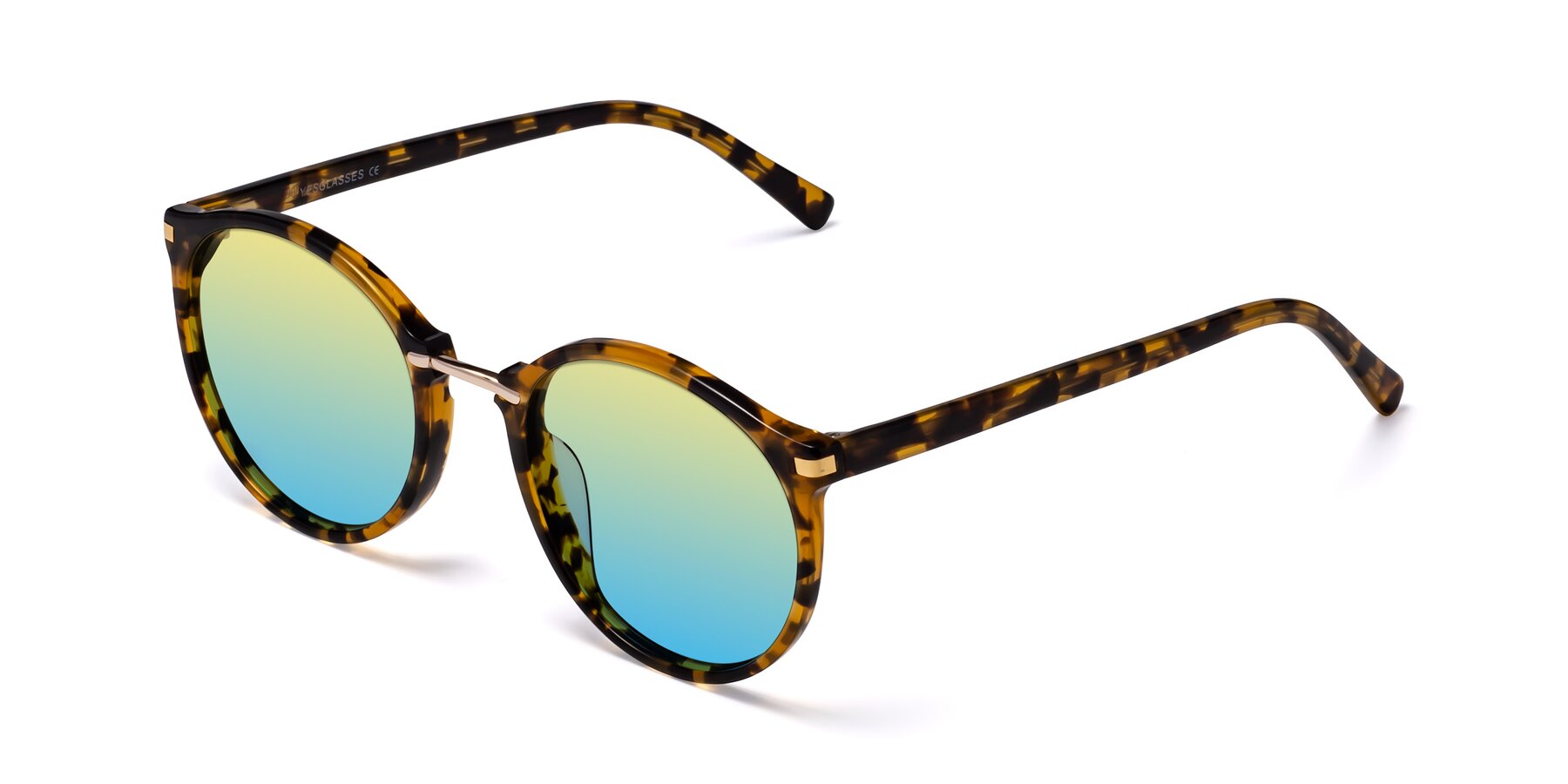 Angle of Casper in Tortoise with Yellow / Blue Gradient Lenses