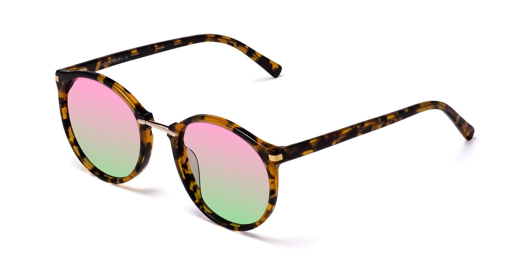 Angle of Casper in Tortoise with Pink / Green Gradient Lenses