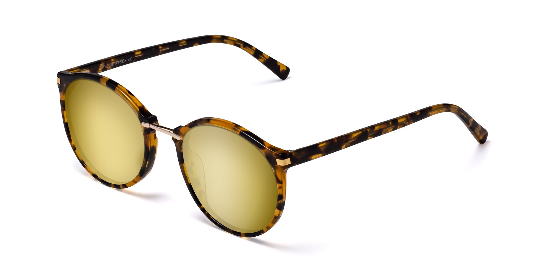 Angle of Casper in Tortoise with Gold Mirrored Lenses