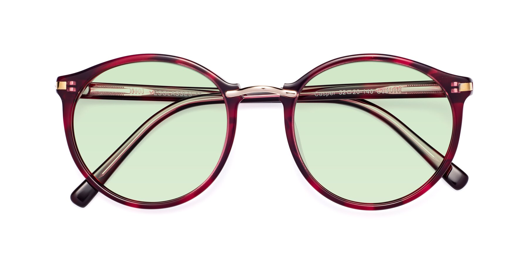 Folded Front of Casper in Wine with Light Green Tinted Lenses