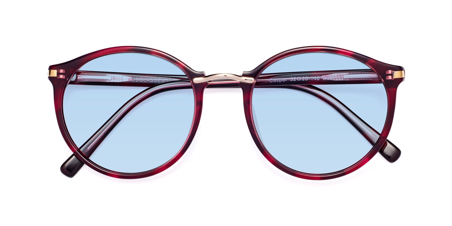 Folded Front of Casper in Wine with Light Blue Tinted Lenses