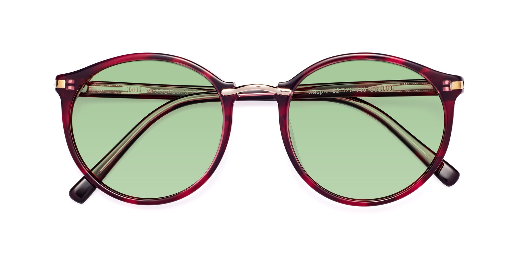 Folded Front of Casper in Wine with Medium Green Tinted Lenses
