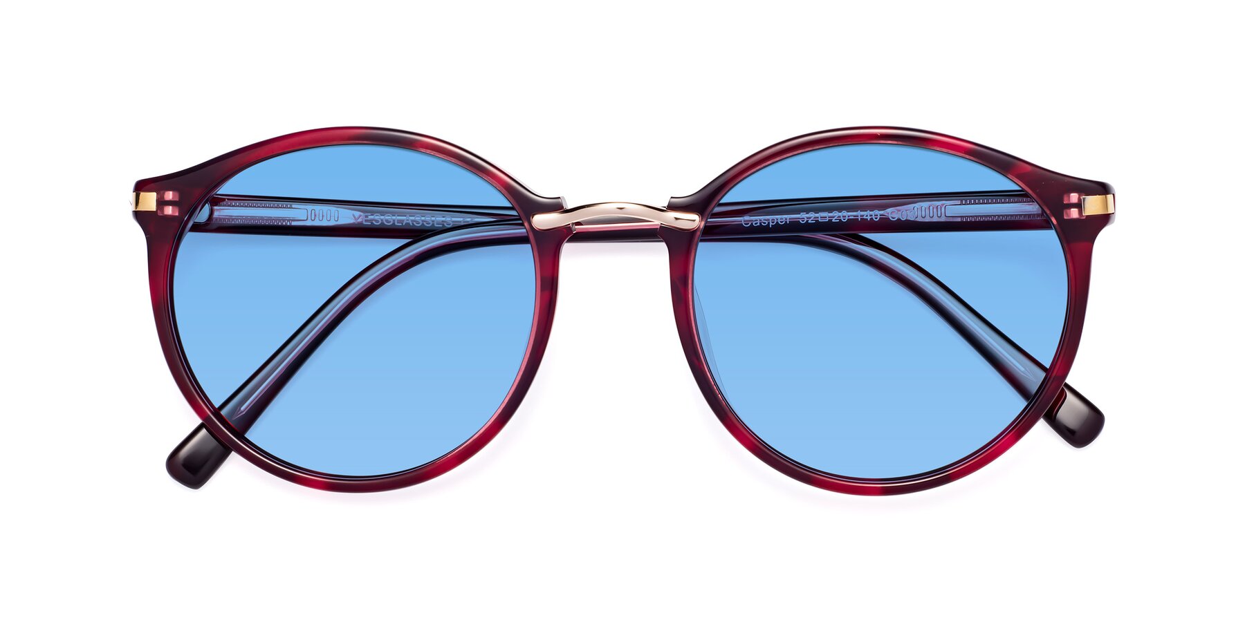 Folded Front of Casper in Wine with Medium Blue Tinted Lenses