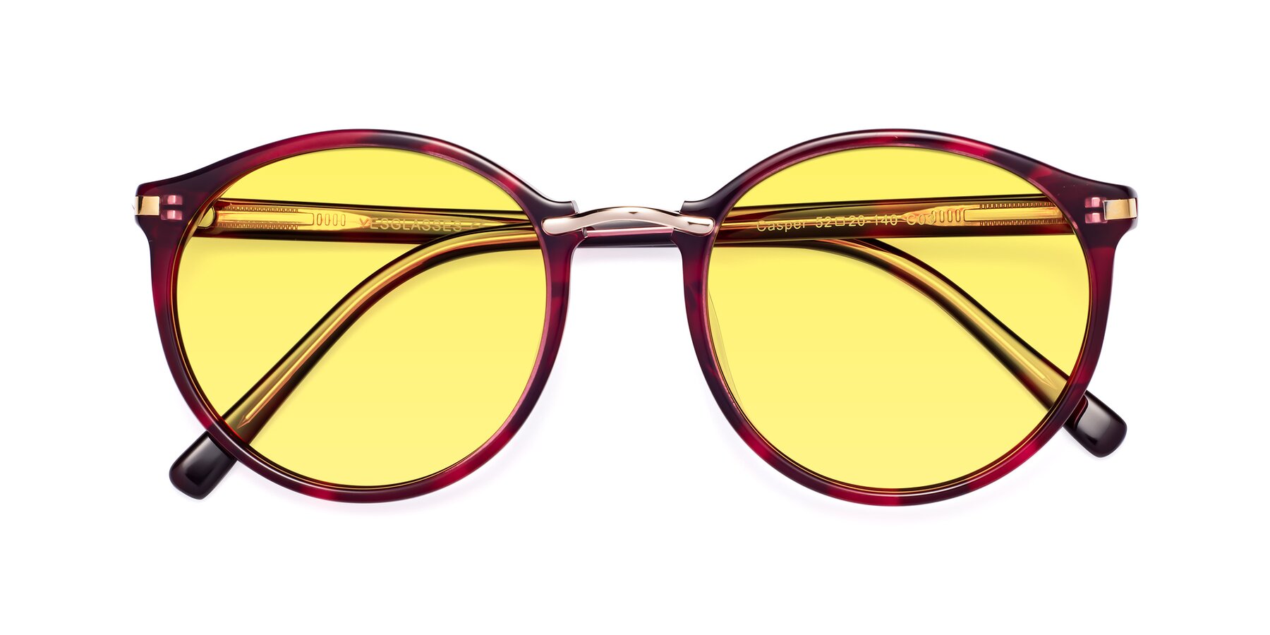 Folded Front of Casper in Wine with Medium Yellow Tinted Lenses