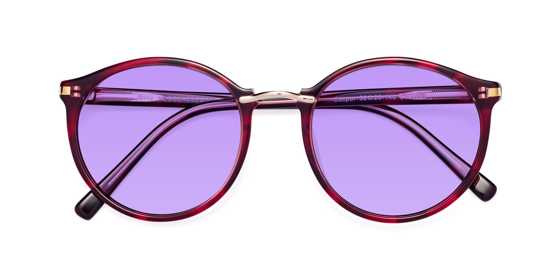 Folded Front of Casper in Wine with Medium Purple Tinted Lenses