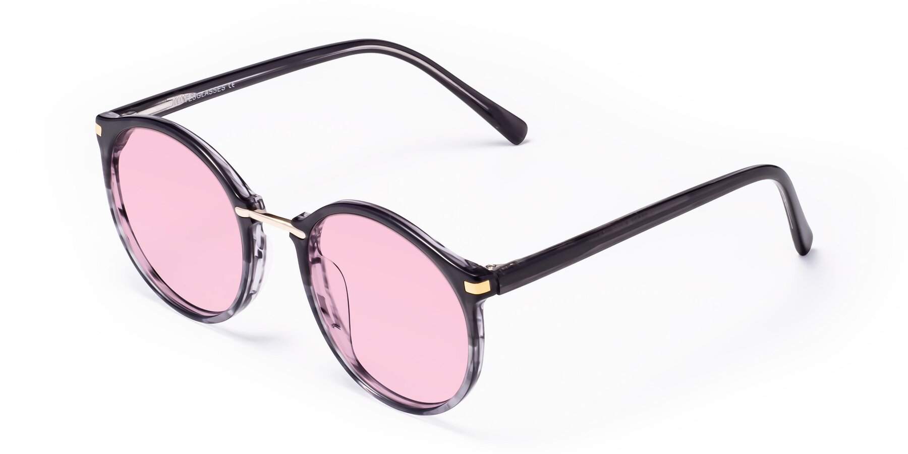 Angle of Casper in Translucent Black with Light Pink Tinted Lenses