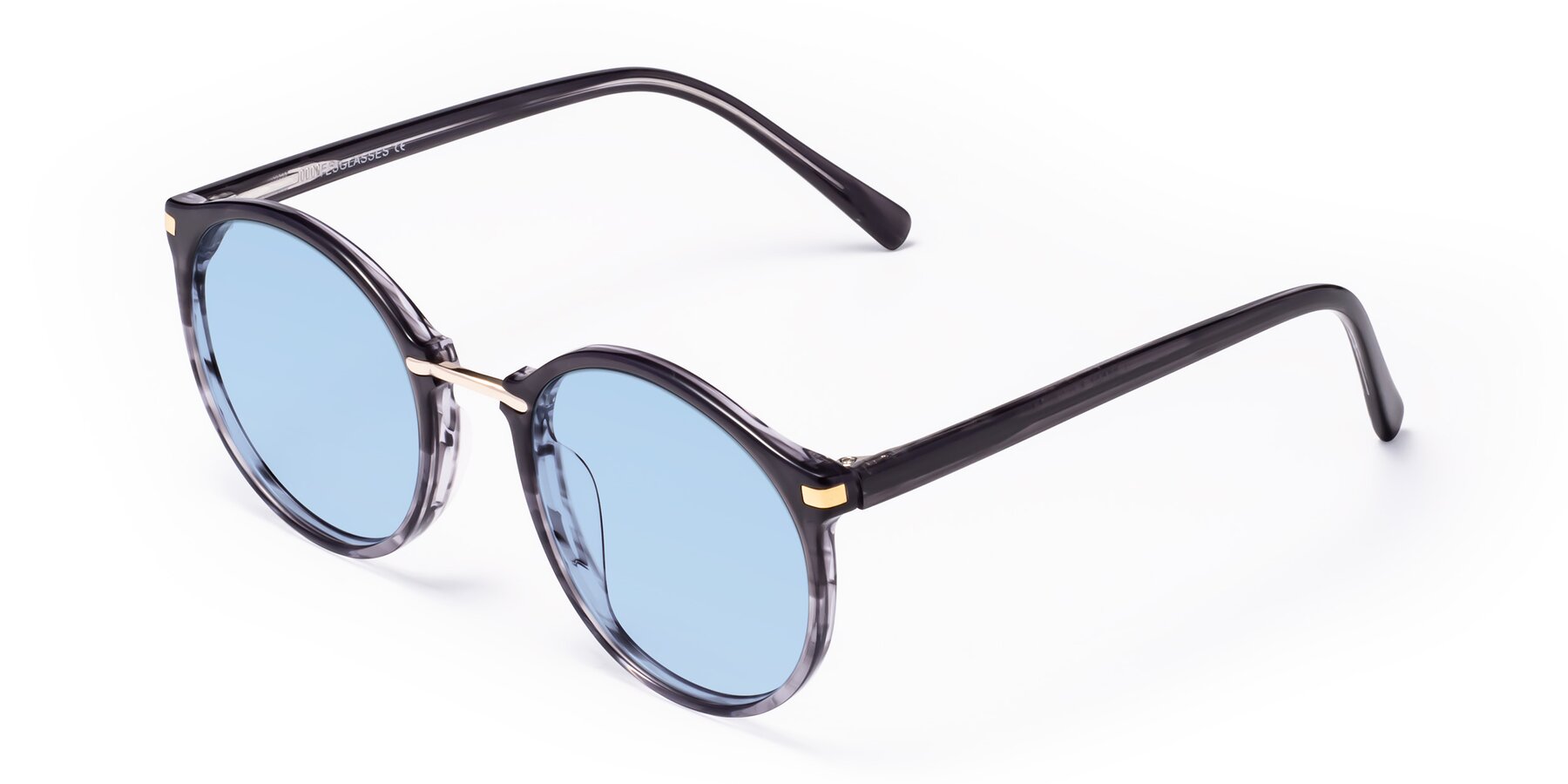 Angle of Casper in Translucent Black with Light Blue Tinted Lenses