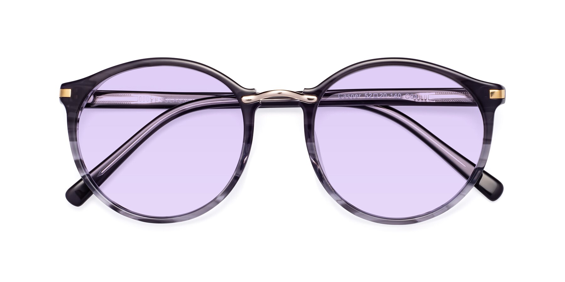 Folded Front of Casper in Translucent Black with Light Purple Tinted Lenses