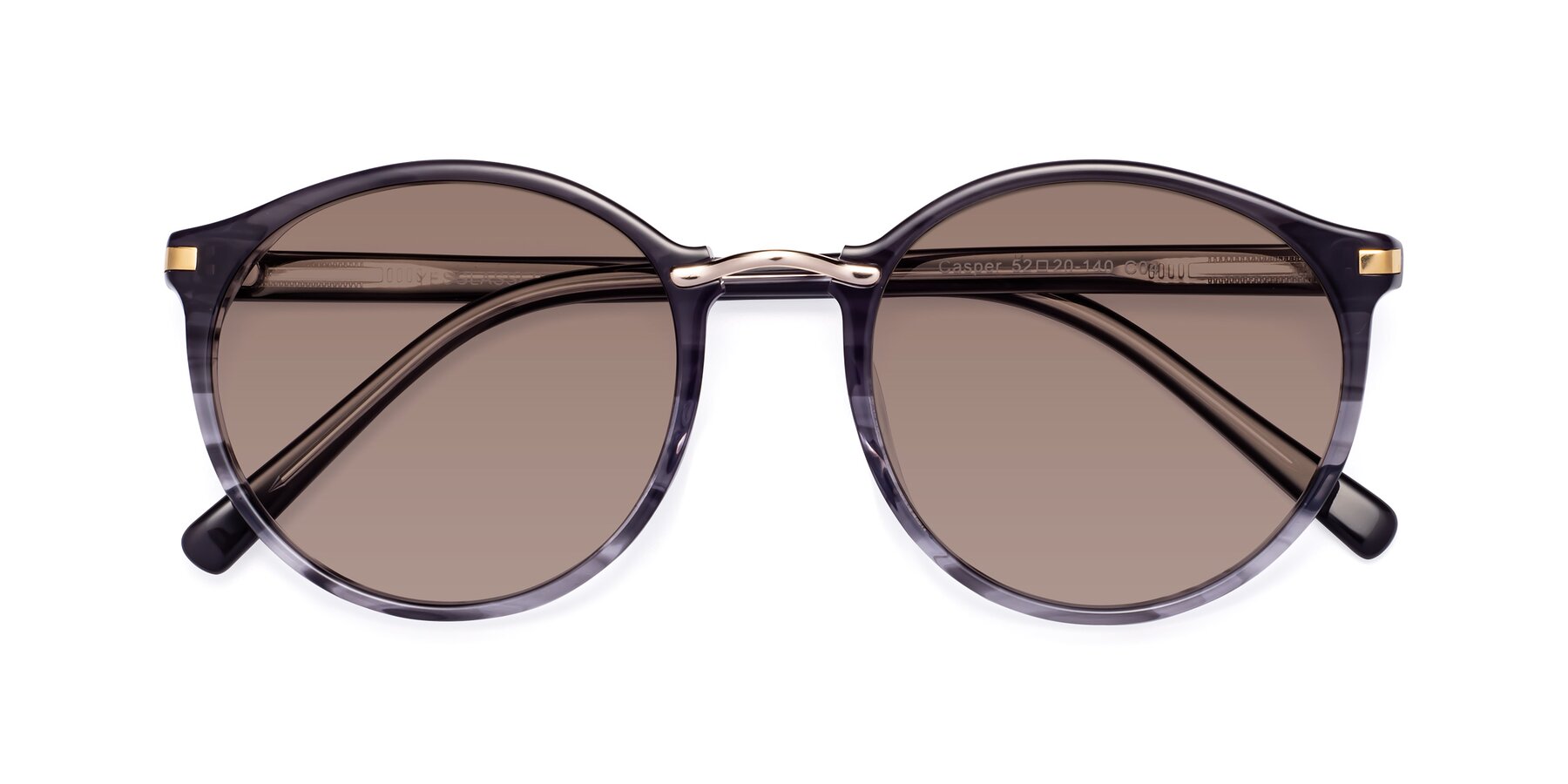 Folded Front of Casper in Translucent Black with Medium Brown Tinted Lenses