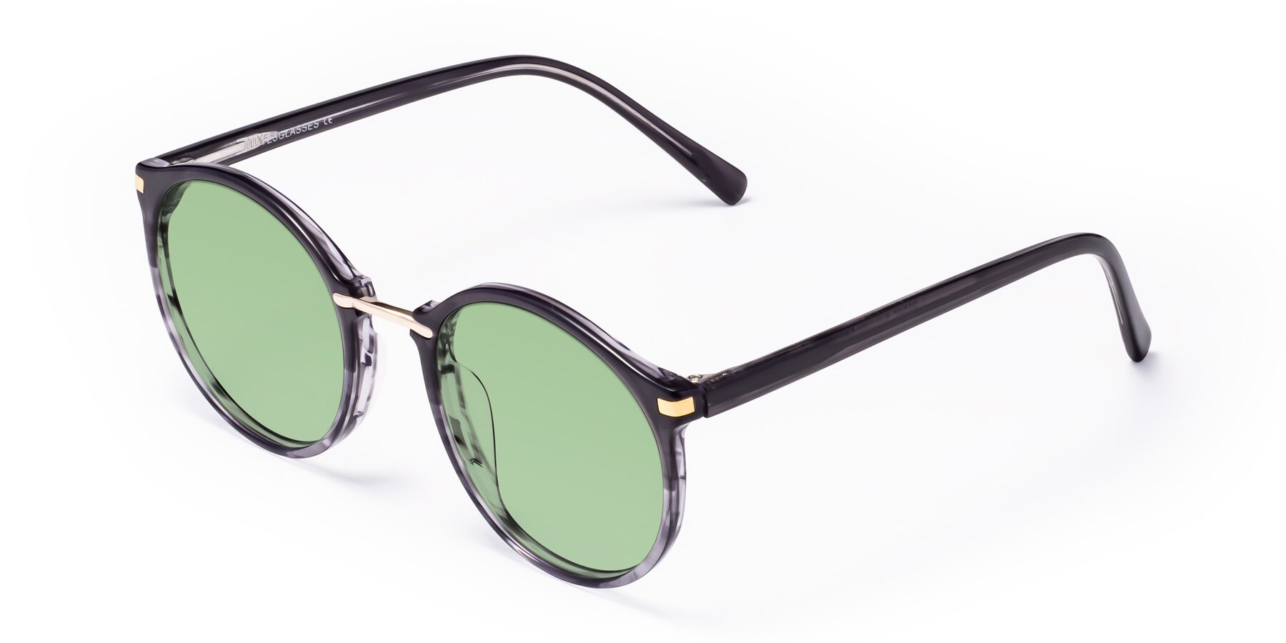 Angle of Casper in Translucent Black with Medium Green Tinted Lenses
