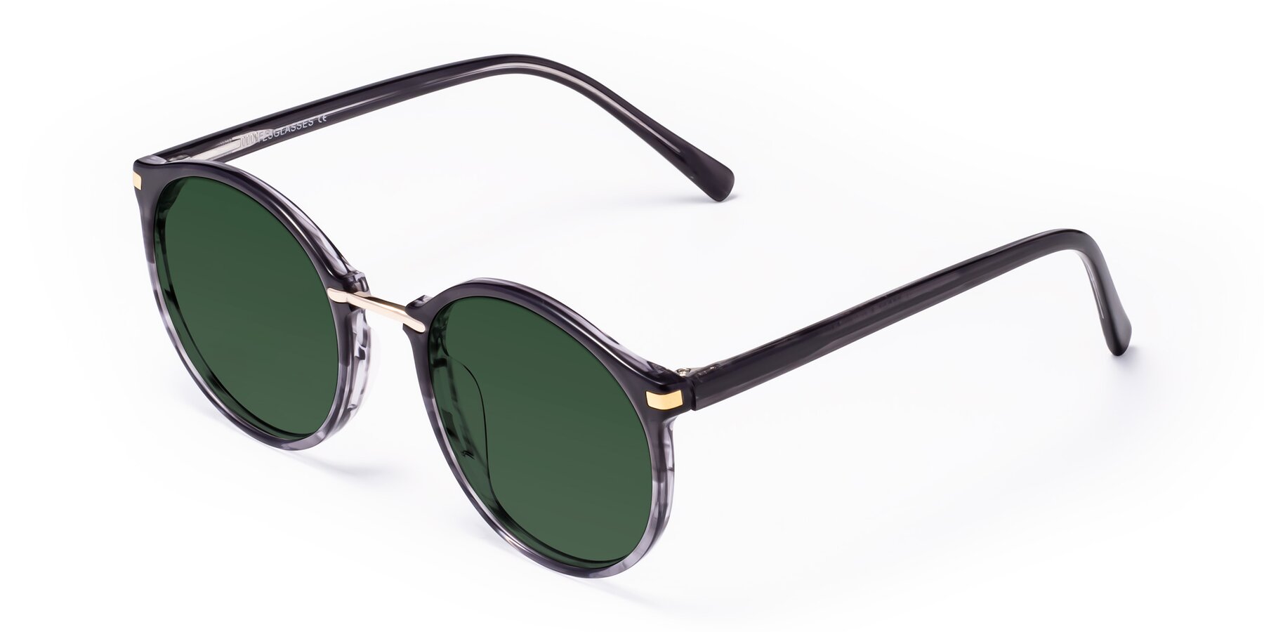 Angle of Casper in Translucent Black with Green Tinted Lenses