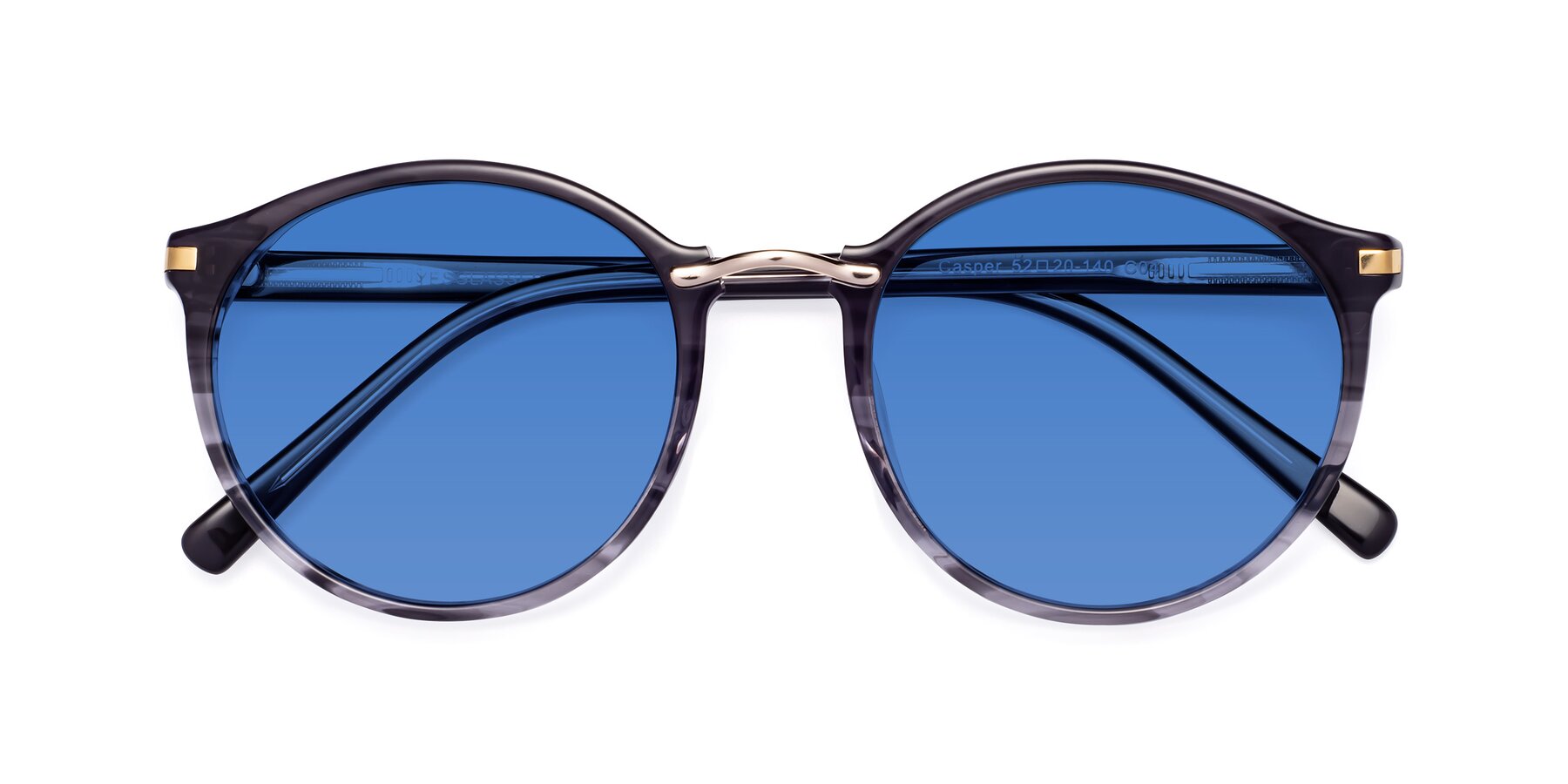 Folded Front of Casper in Translucent Black with Blue Tinted Lenses