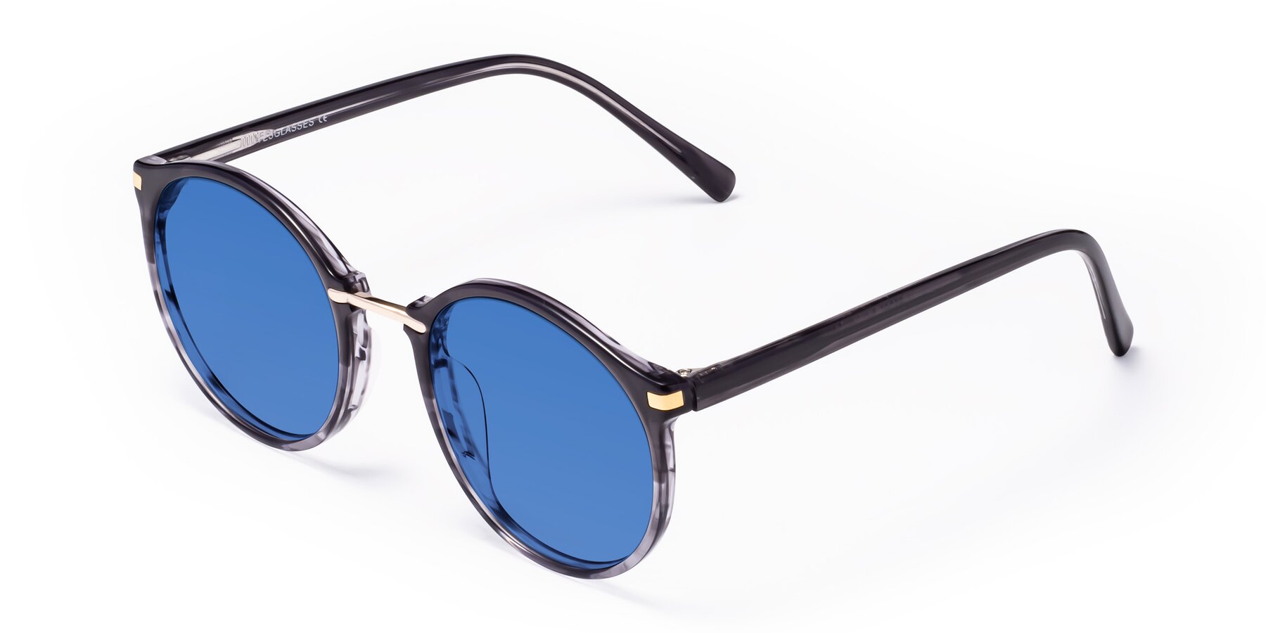 Angle of Casper in Translucent Black with Blue Tinted Lenses