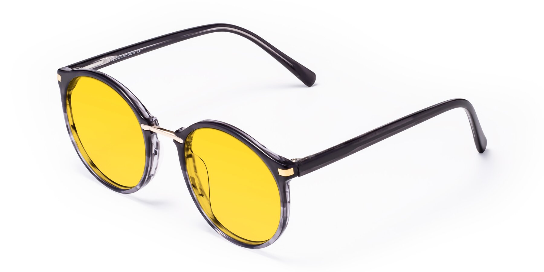 Angle of Casper in Translucent Black with Yellow Tinted Lenses