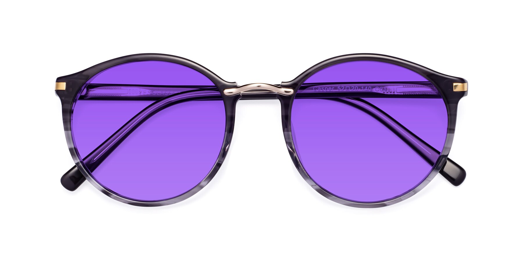 Folded Front of Casper in Translucent Black with Purple Tinted Lenses