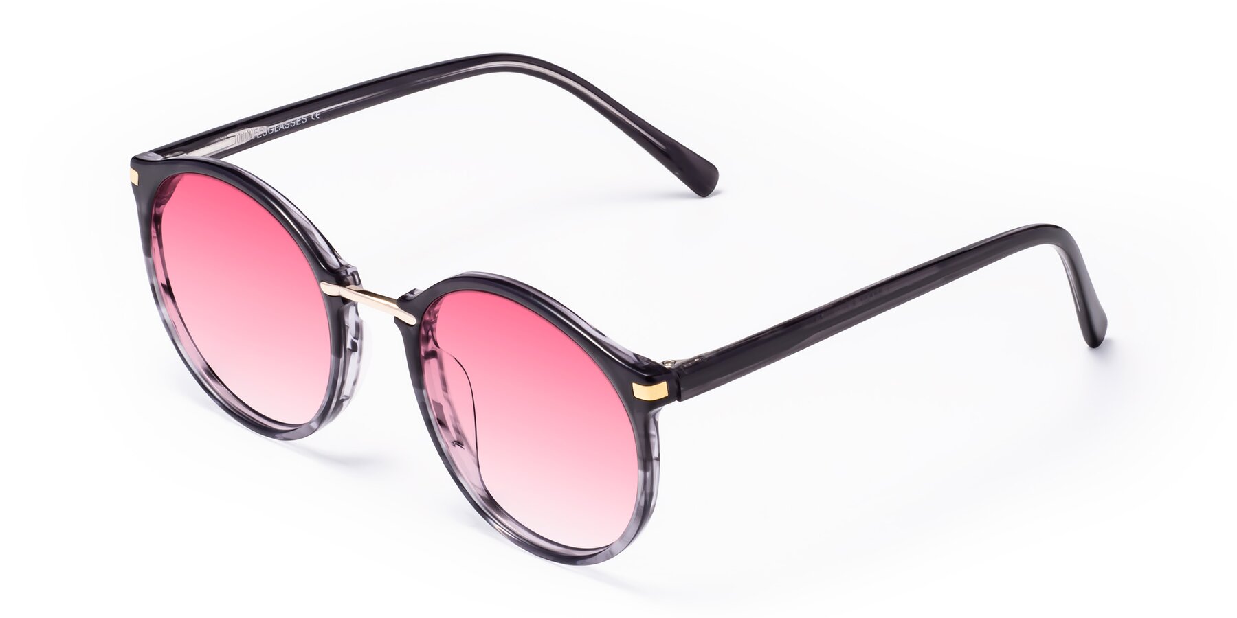 Angle of Casper in Translucent Black with Pink Gradient Lenses