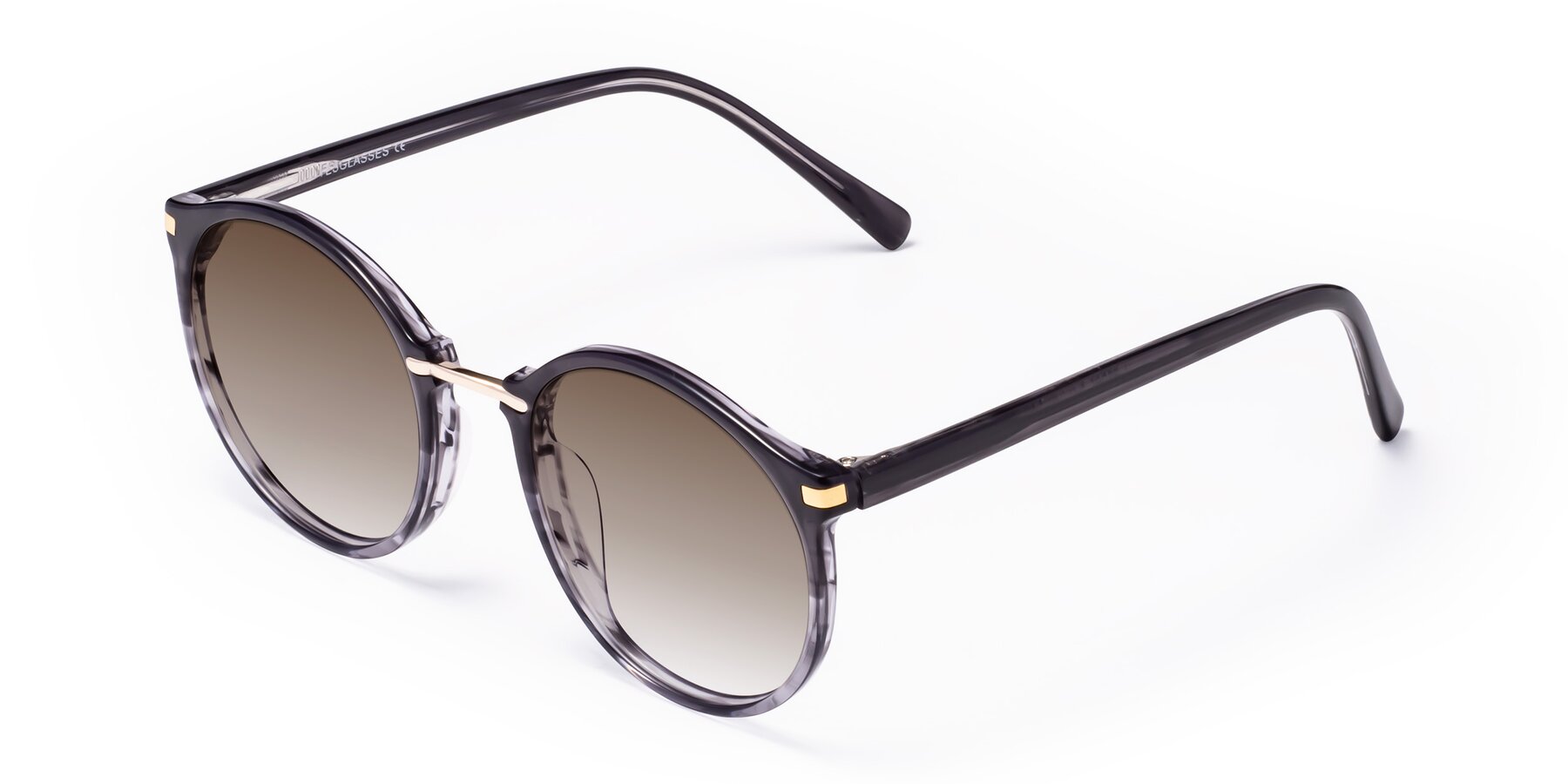 Angle of Casper in Translucent Black with Brown Gradient Lenses