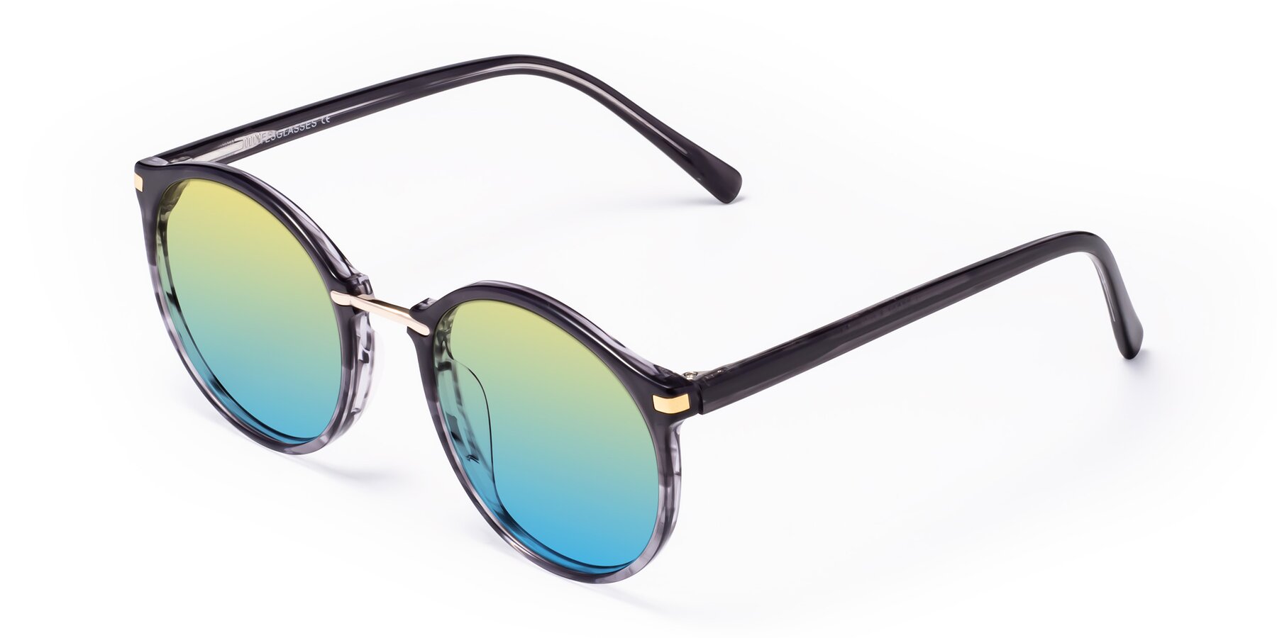 Angle of Casper in Translucent Black with Yellow / Blue Gradient Lenses