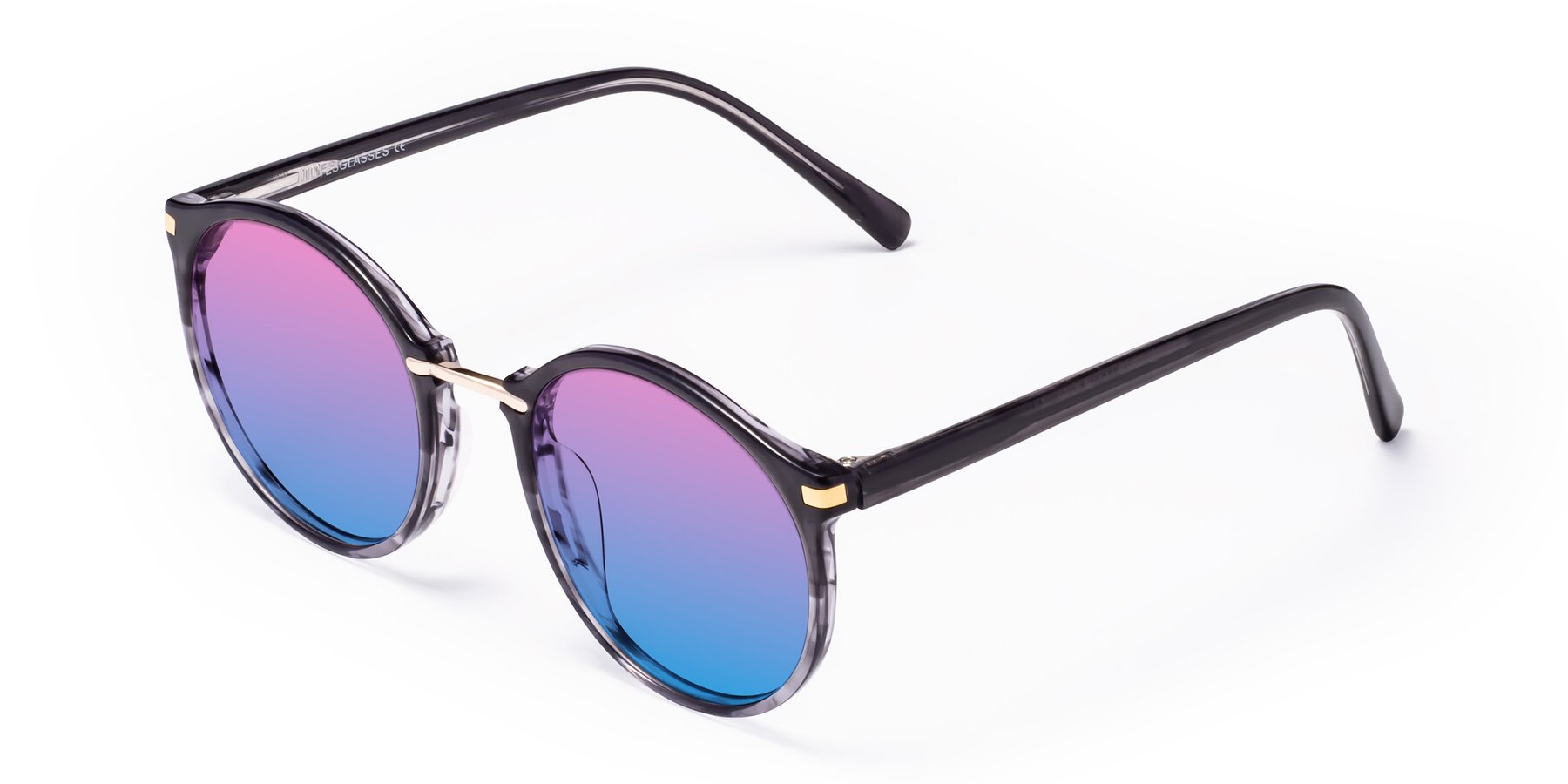 Angle of Casper in Translucent Black with Pink / Blue Gradient Lenses