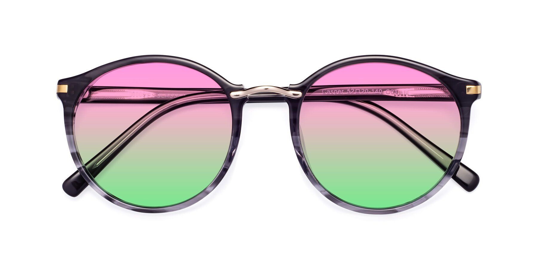 Folded Front of Casper in Translucent Black with Pink / Green Gradient Lenses
