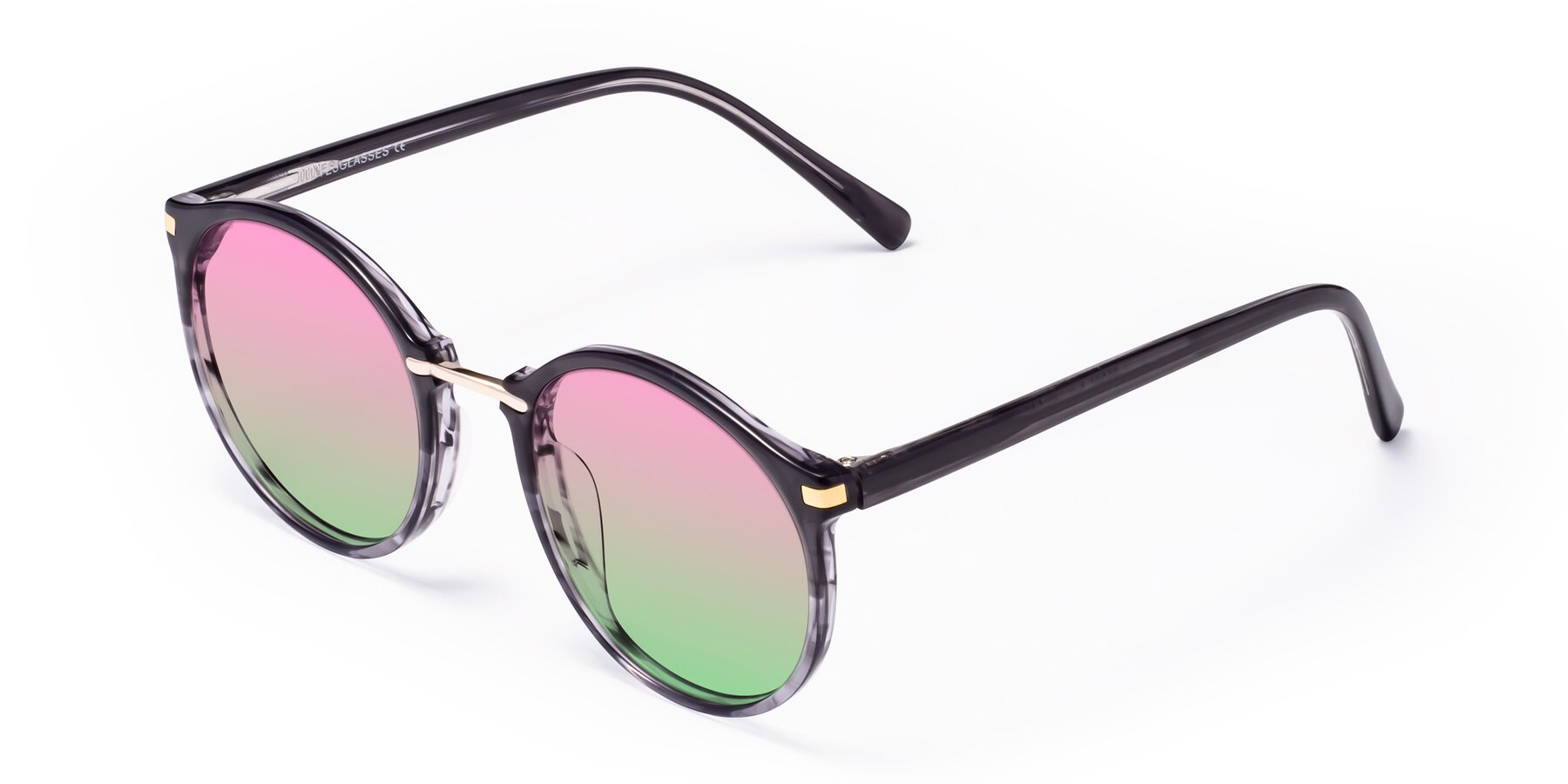 Angle of Casper in Translucent Black with Pink / Green Gradient Lenses