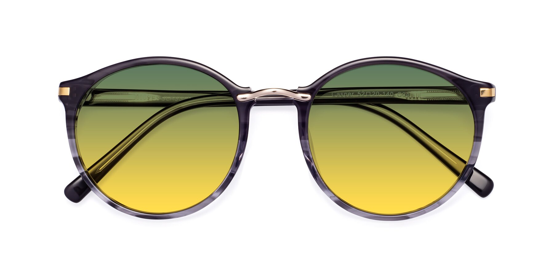Folded Front of Casper in Translucent Black with Green / Yellow Gradient Lenses