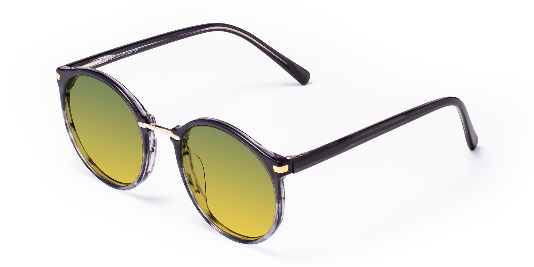 Angle of Casper in Translucent Black with Green / Yellow Gradient Lenses