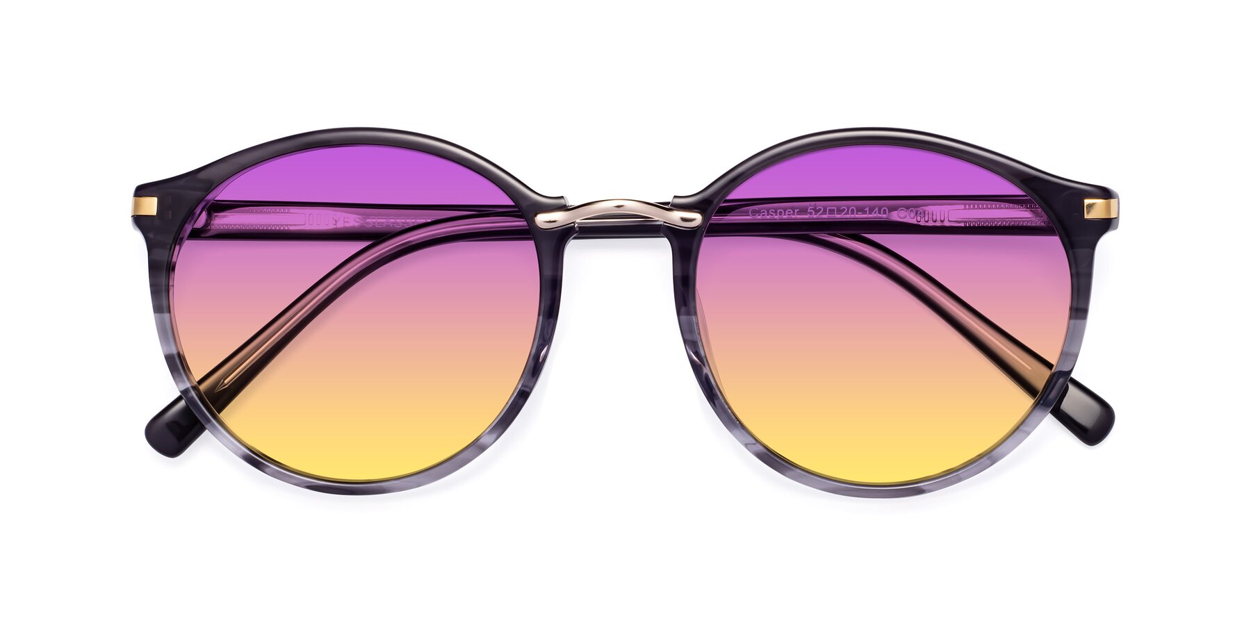 Folded Front of Casper in Translucent Black with Purple / Yellow Gradient Lenses