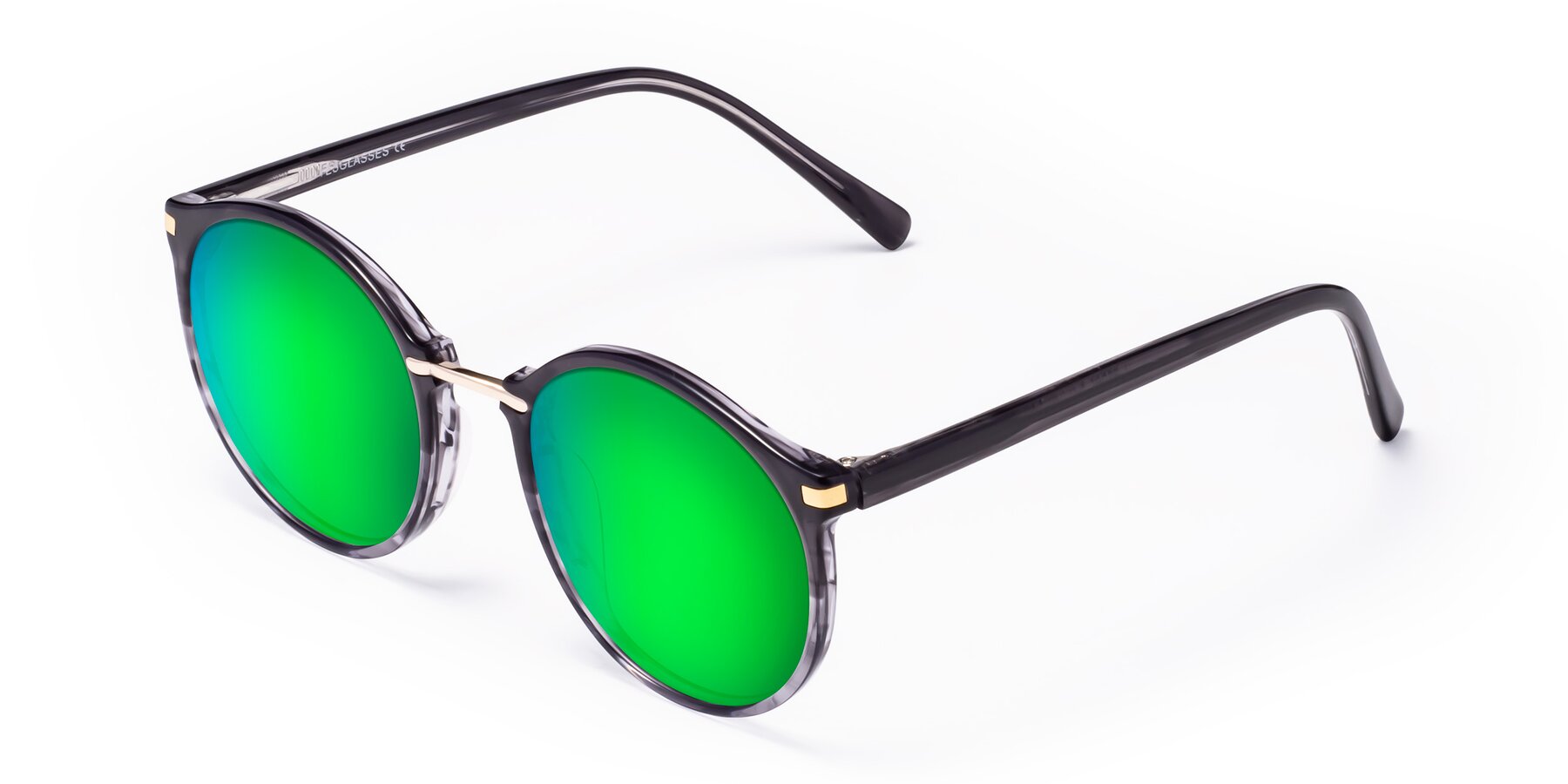 Angle of Casper in Translucent Black with Green Mirrored Lenses