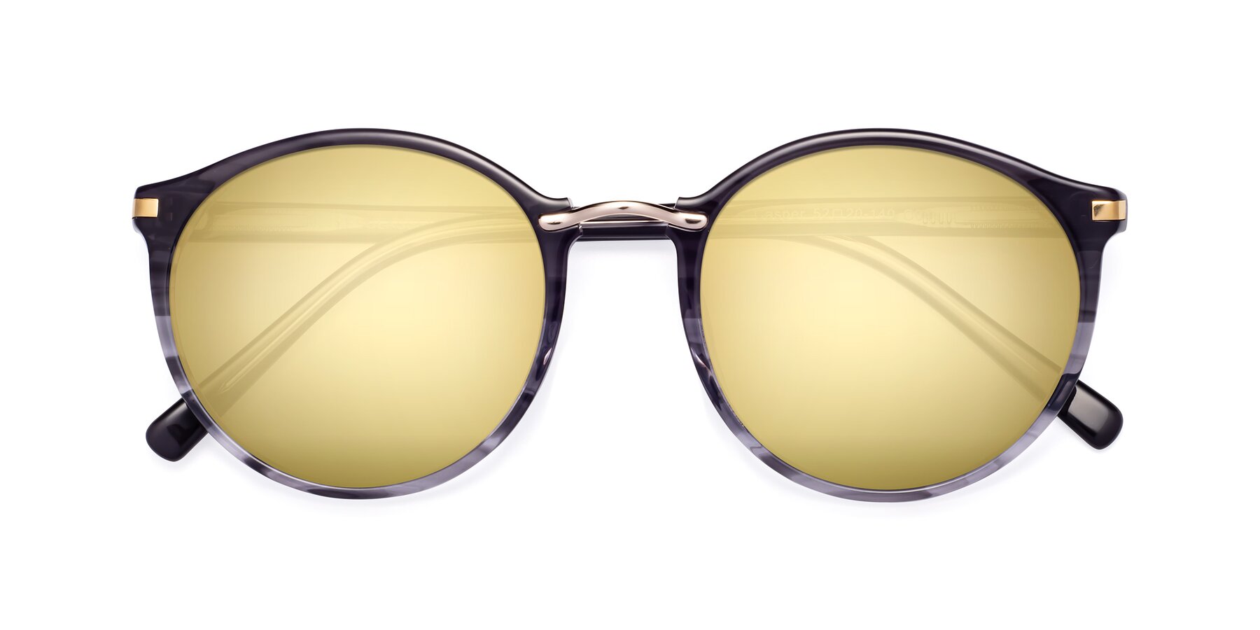 Folded Front of Casper in Translucent Black with Gold Mirrored Lenses
