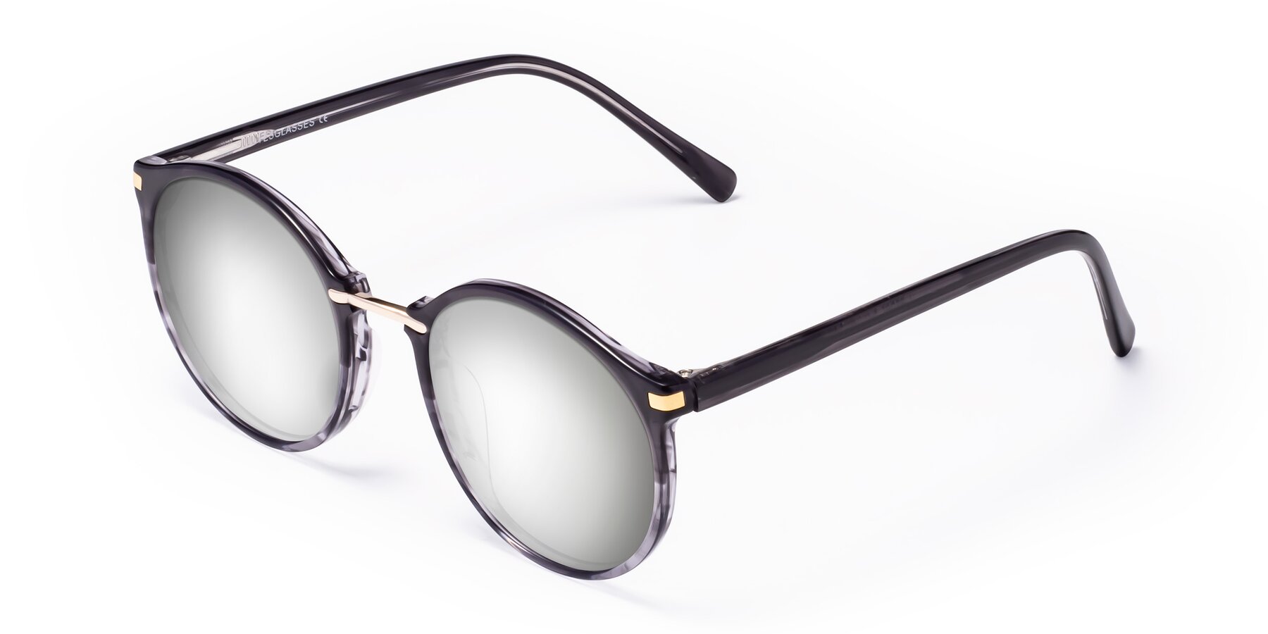 Angle of Casper in Translucent Black with Silver Mirrored Lenses