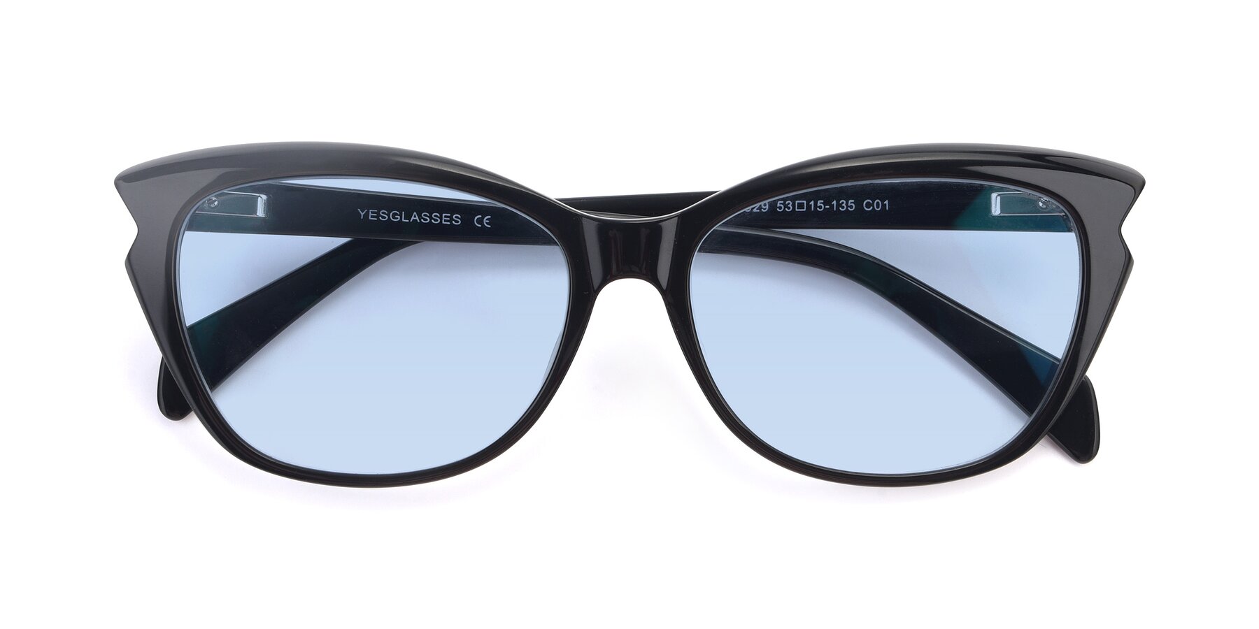 Folded Front of 17629 in Black with Light Blue Tinted Lenses