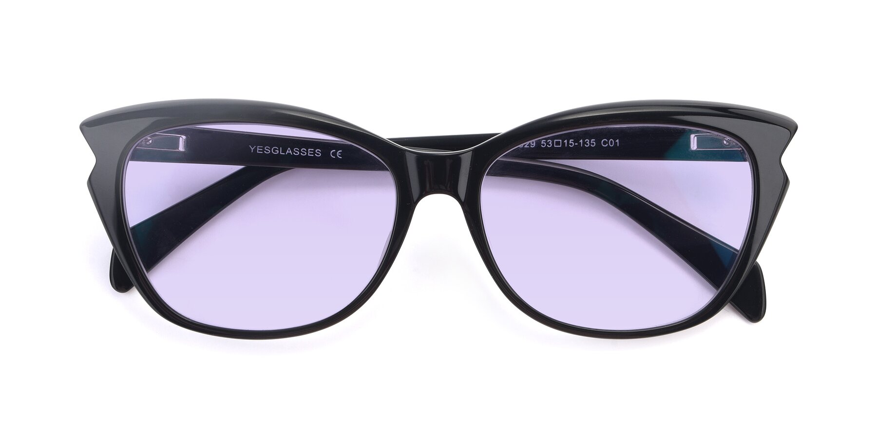 Folded Front of 17629 in Black with Light Purple Tinted Lenses