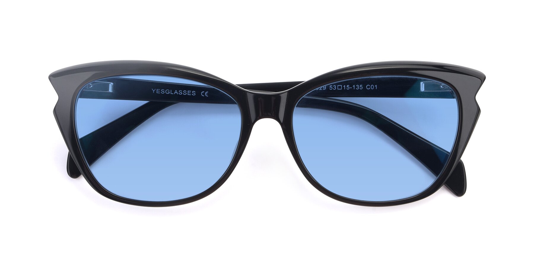 Folded Front of 17629 in Black with Medium Blue Tinted Lenses