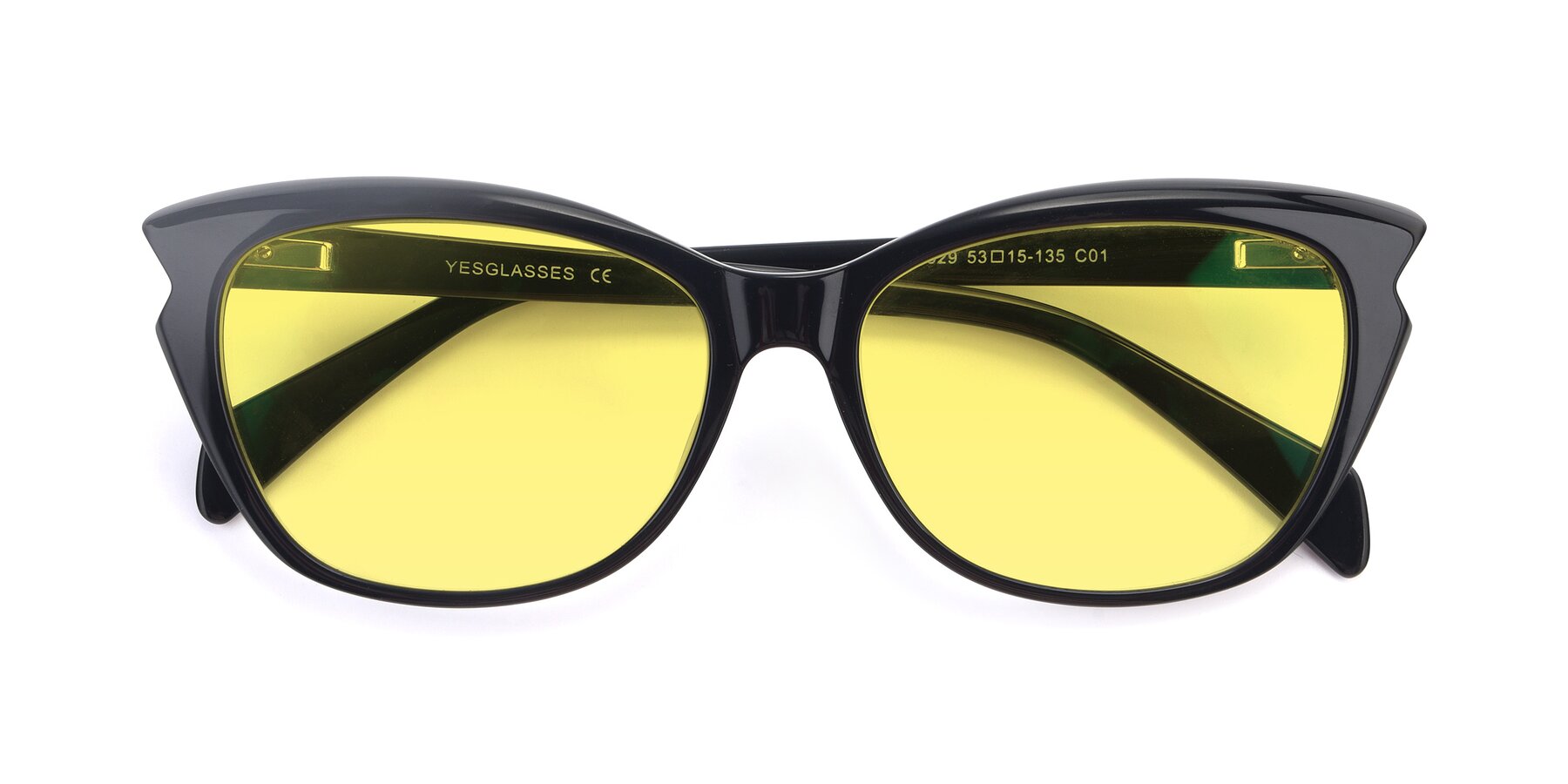 Folded Front of 17629 in Black with Medium Yellow Tinted Lenses