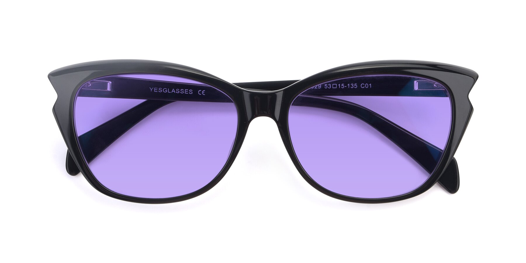 Folded Front of 17629 in Black with Medium Purple Tinted Lenses