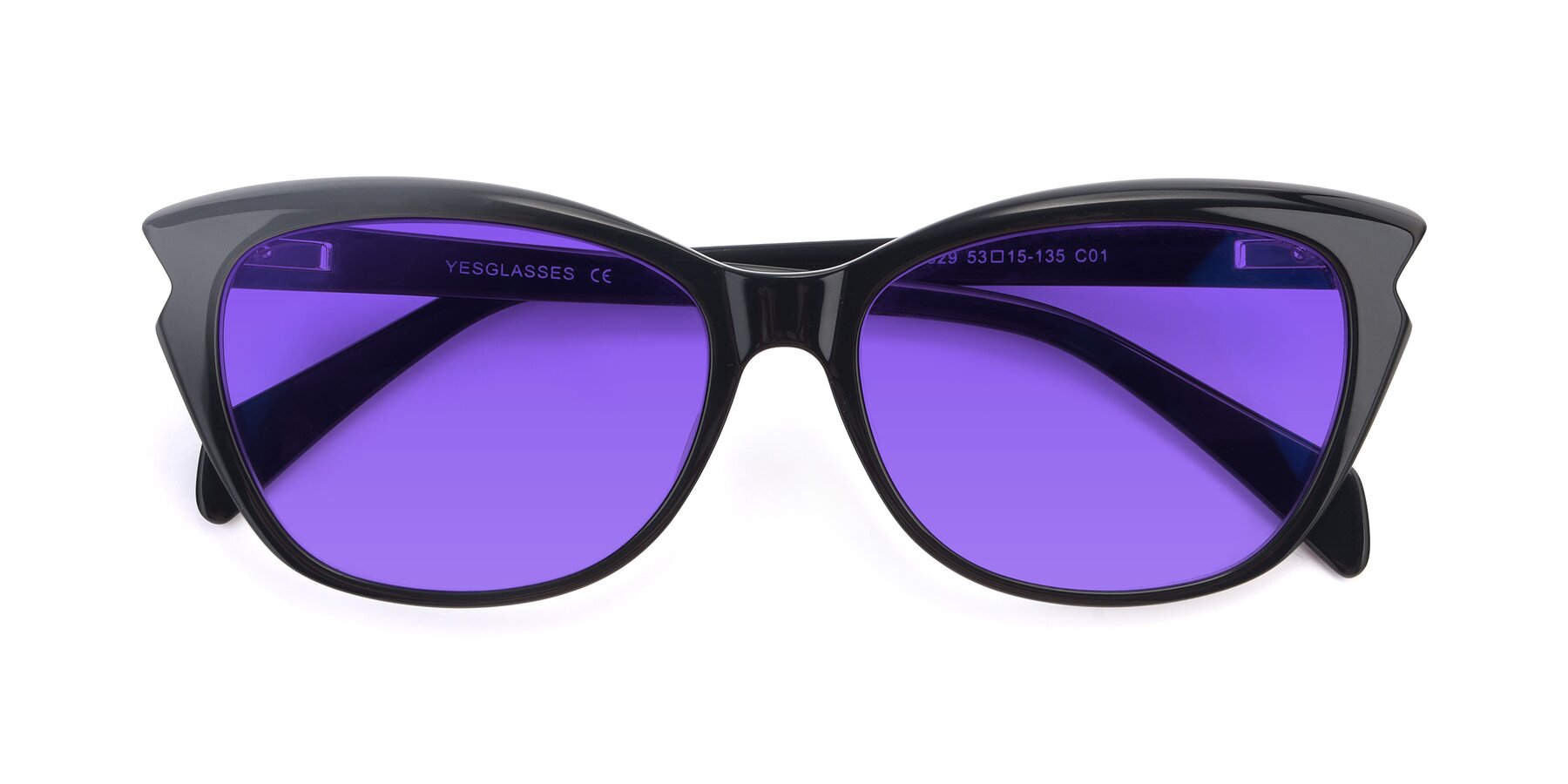 Folded Front of 17629 in Black with Purple Tinted Lenses