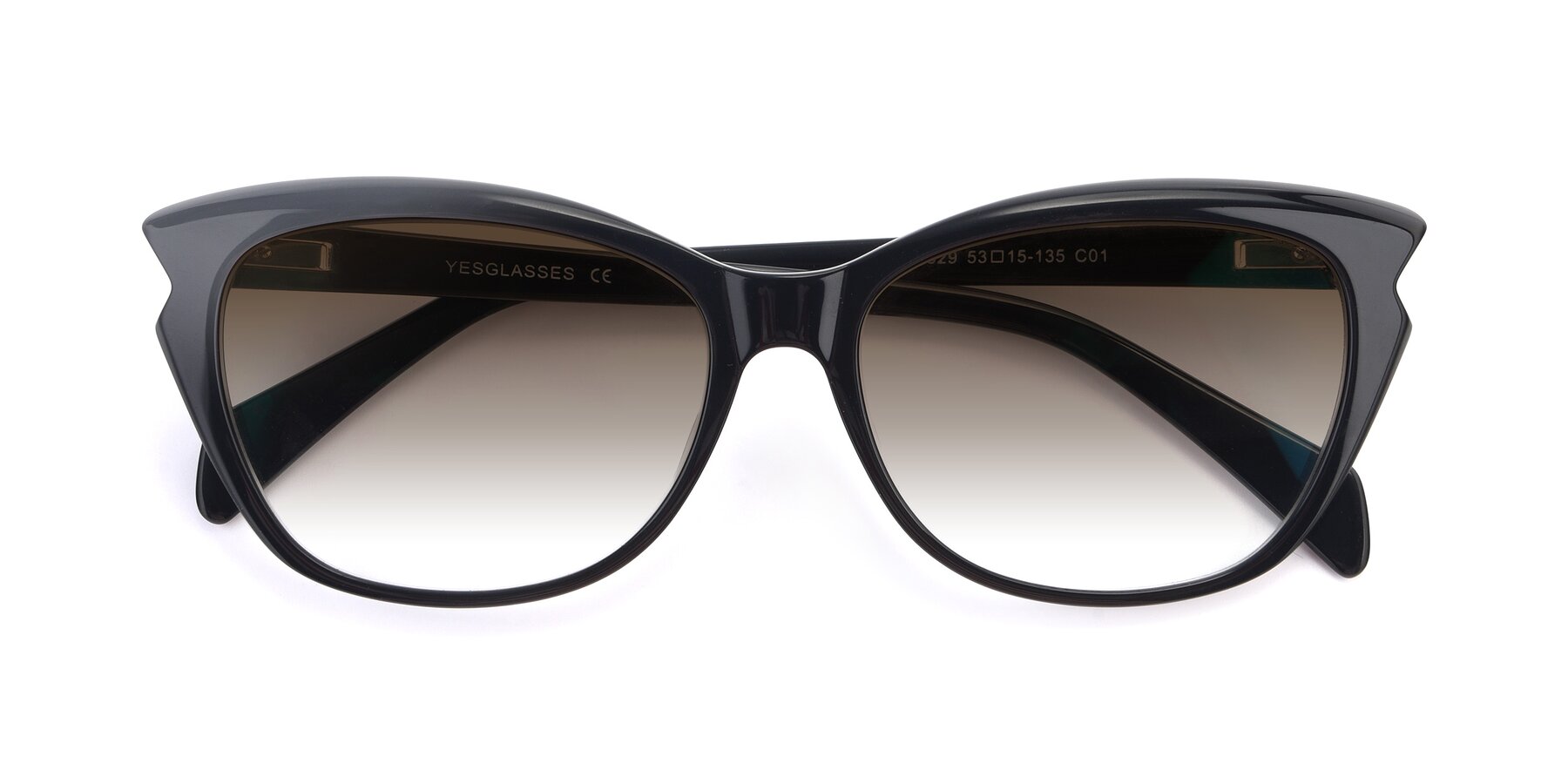 Folded Front of 17629 in Black with Brown Gradient Lenses