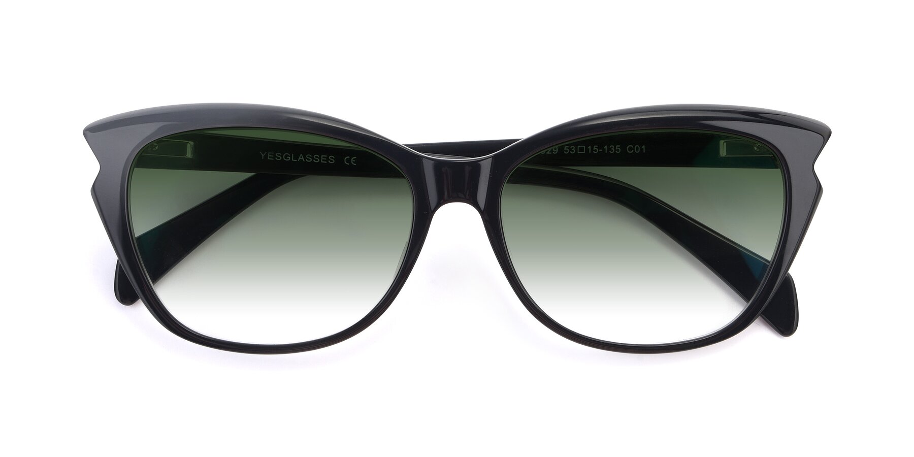Folded Front of 17629 in Black with Green Gradient Lenses