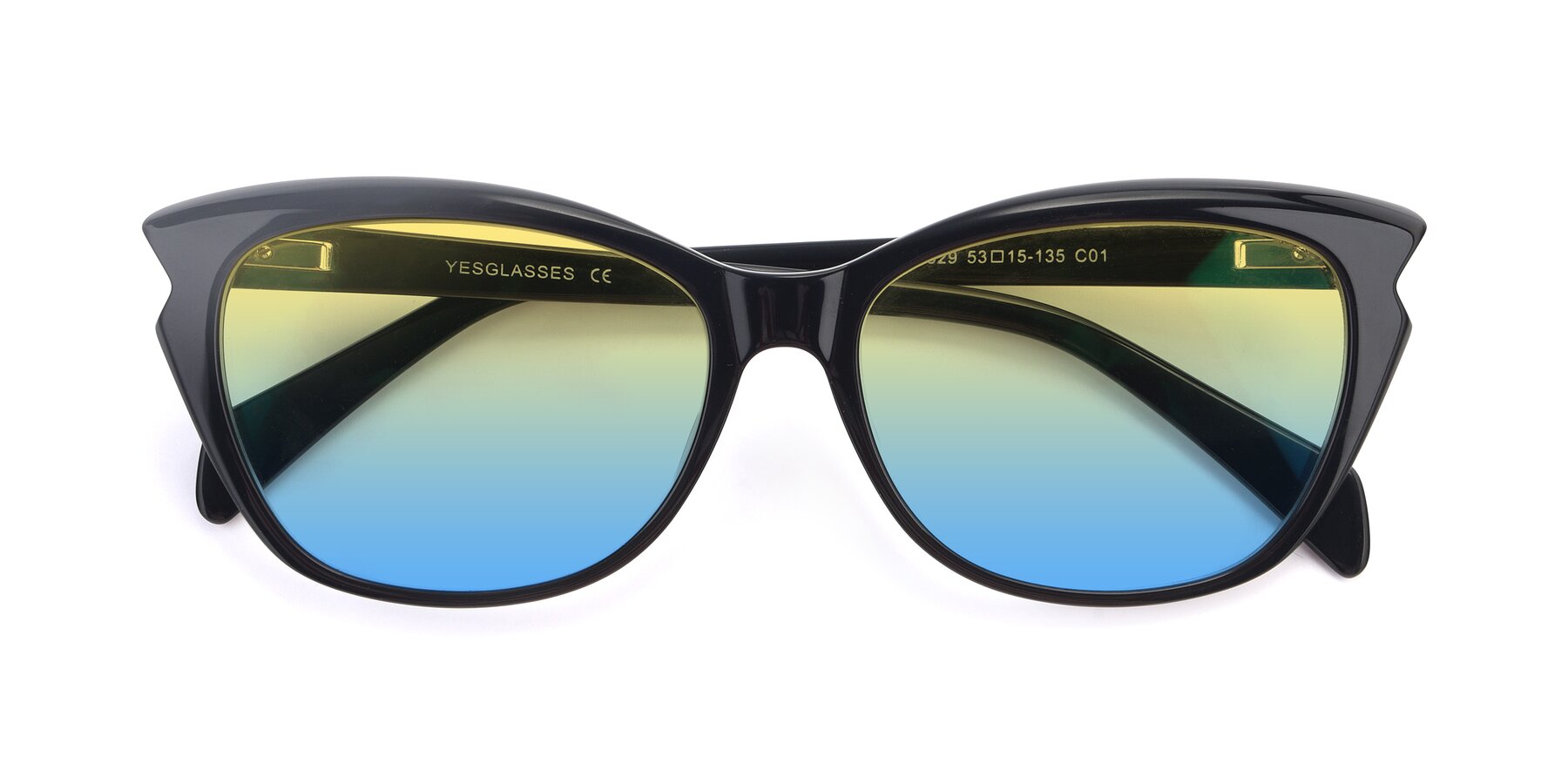 Folded Front of 17629 in Black with Yellow / Blue Gradient Lenses