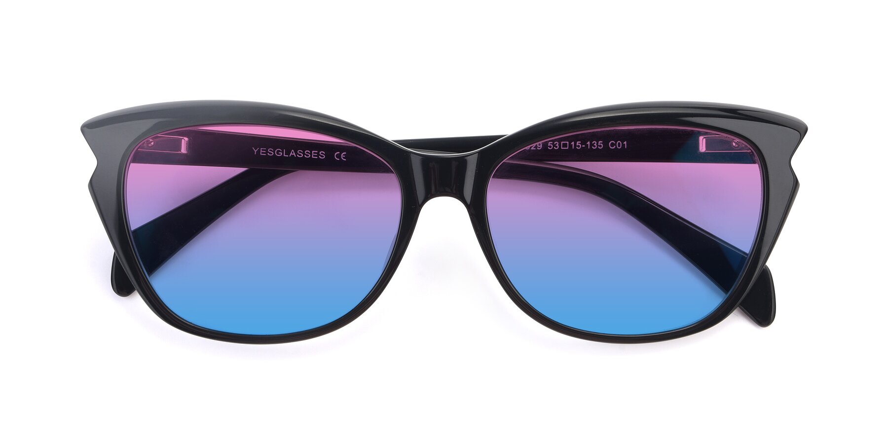 Folded Front of 17629 in Black with Pink / Blue Gradient Lenses