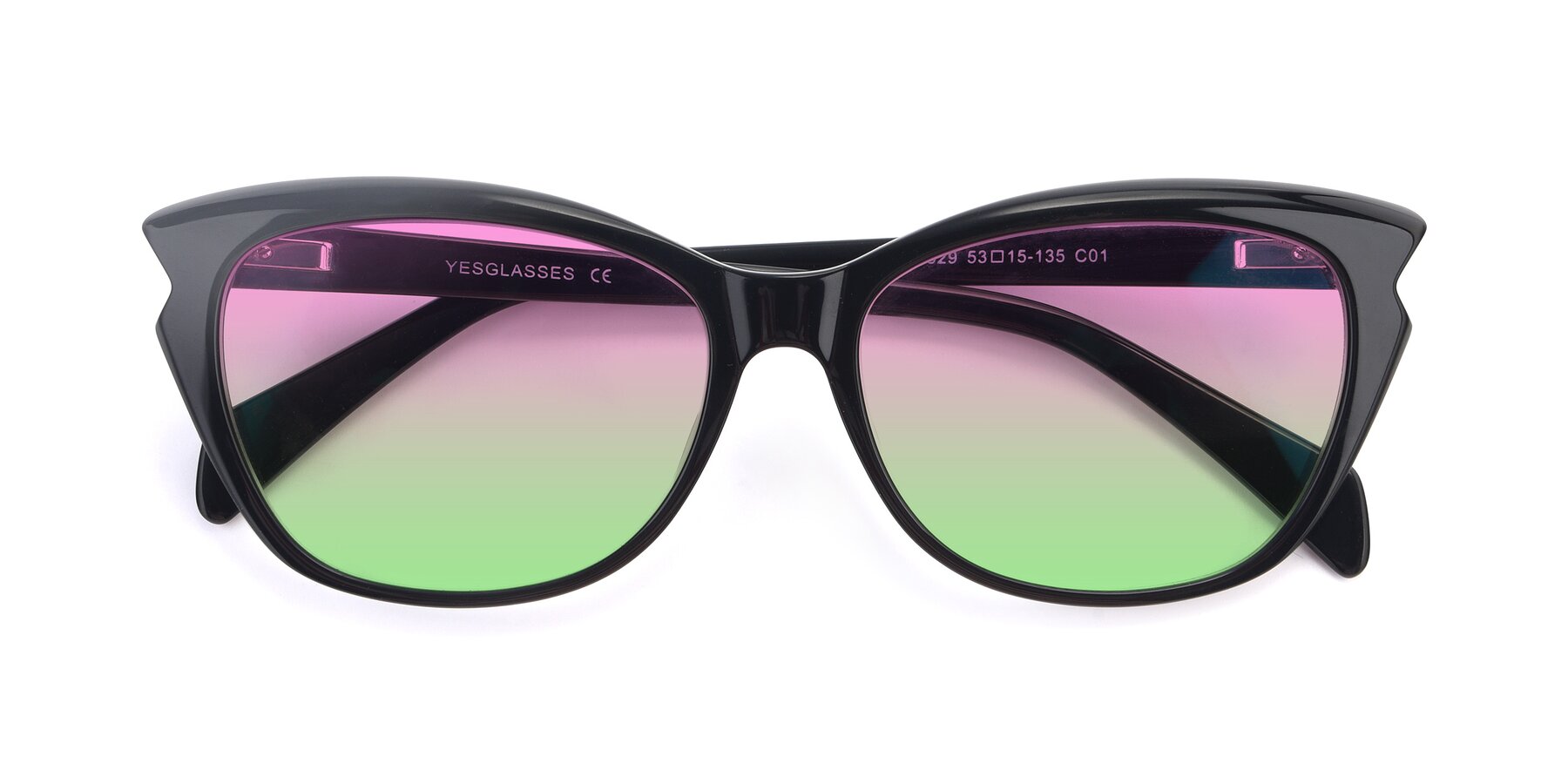 Folded Front of 17629 in Black with Pink / Green Gradient Lenses